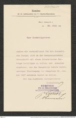 Nachlass Franz Steindachner, Brief von Schottengymnasium, Komitee für die Jubiläumsfeier an Franz Steindachner (25.06.1906), Inv.Nr. 466.01, Seite 1
